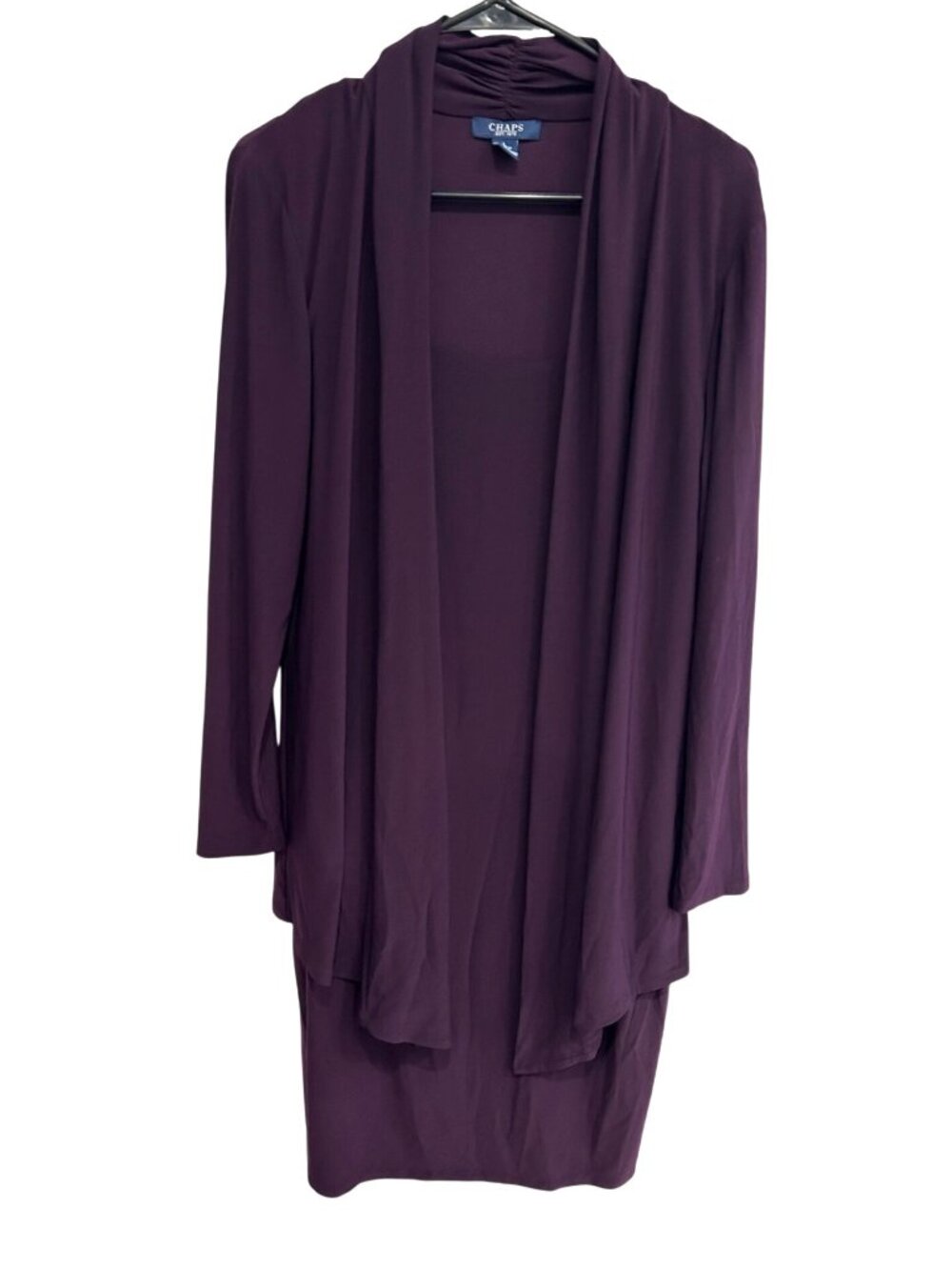 Chaps Womens Long Sleeve Plum Open Cardigan Dress Set Sz Large